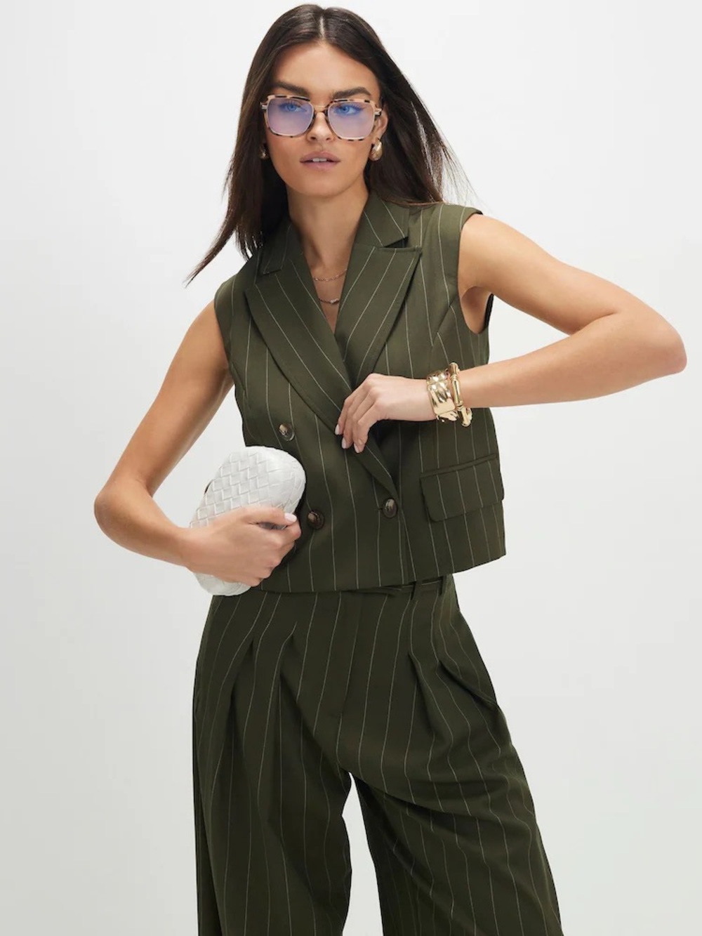 NWT River Island Green Sleeveless Boxy Pinstripe Waistcoat